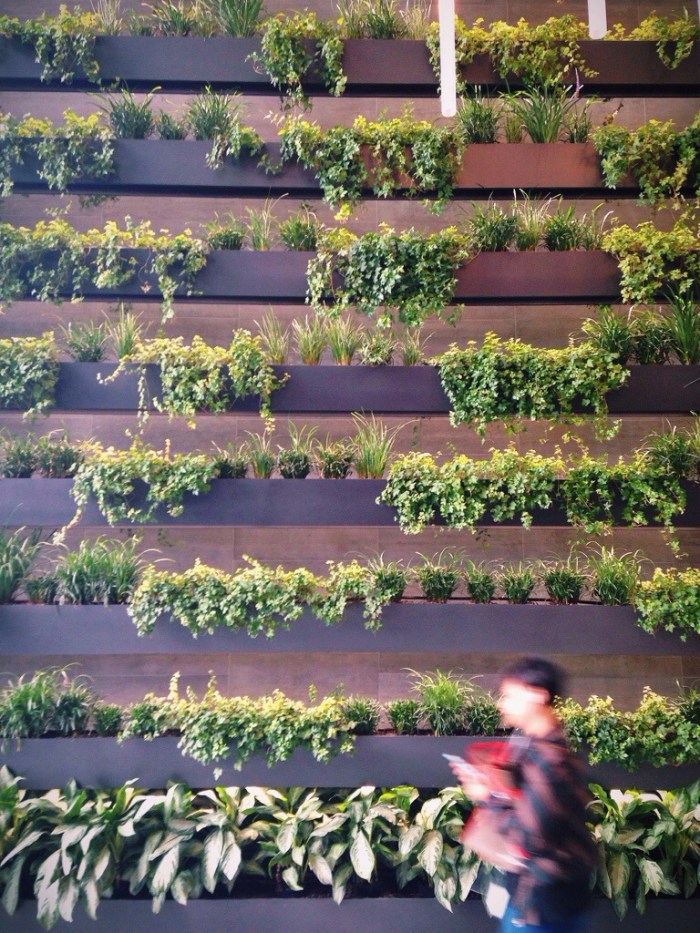 wall of life in the lobby of an office building