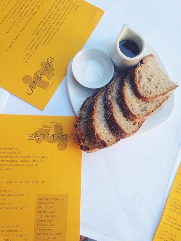 Bread served with olive oil and flaked sea salt