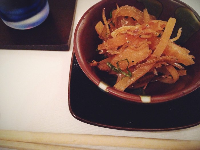 Stir fried vegetables with baby anchovies...do you see them? Those little stick shaped things with eyeballs! Sounds gross but it was perfectly umami.