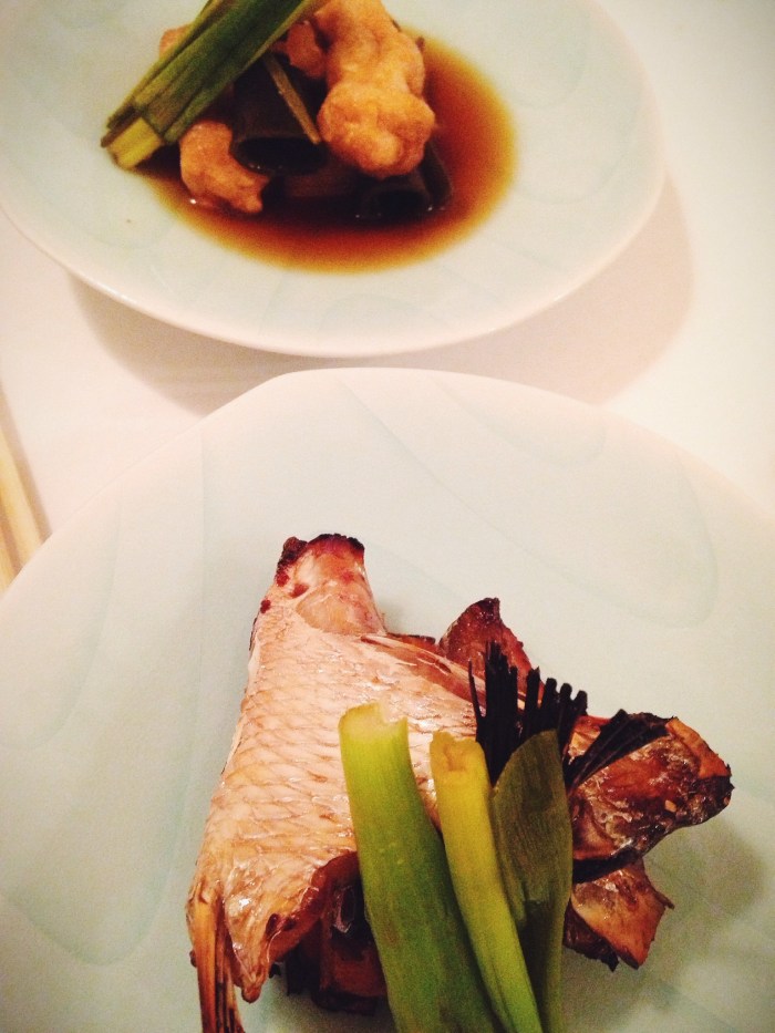 My favorite course, the terriyaki marinated collar of (I forget what kind of) fish, I can't recall his dish.