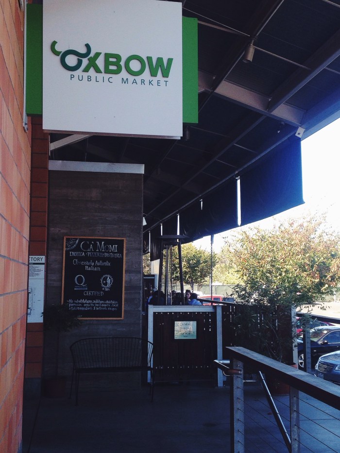 Outdoor seating for one of the restaurants