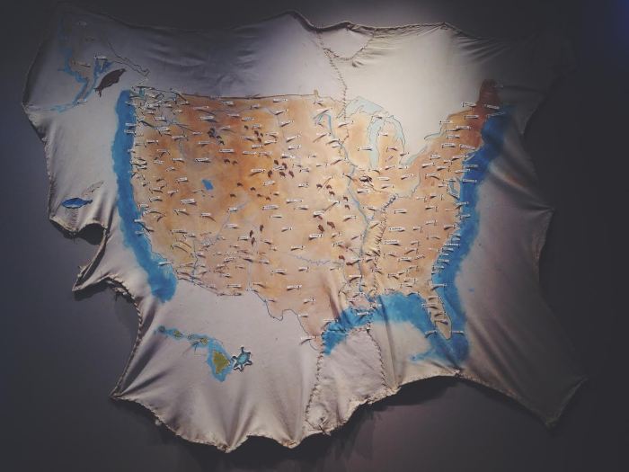 A hide map with all of the Native American tribes in the United States