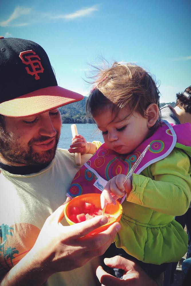 This little cutie pie and her daddy...she wasn't down with oysters but showed that watermelon who's boss