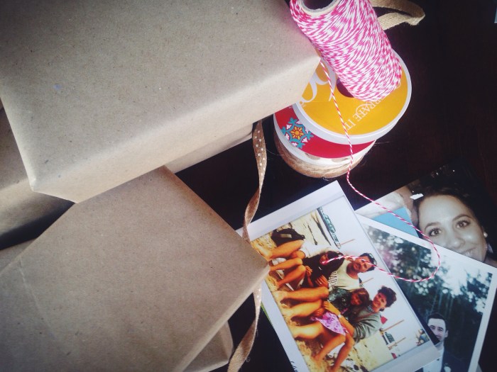 You can use your favorite wrapping paper and pictures printed off Facebook or old pics you have around the house