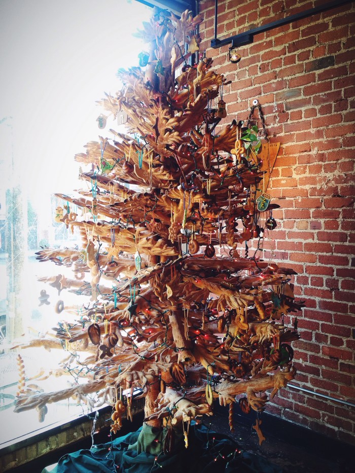 This is a Christmas tree made of bread, I shit you not. Way to go Thorough Bread & Pastry!
