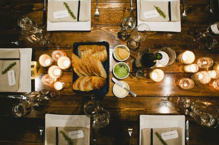 The "dinner at our house" feel also meant having some food on the table to start. We had bread with dips, bowls of olives and salads ready for people to dive in when our guests took their seats.