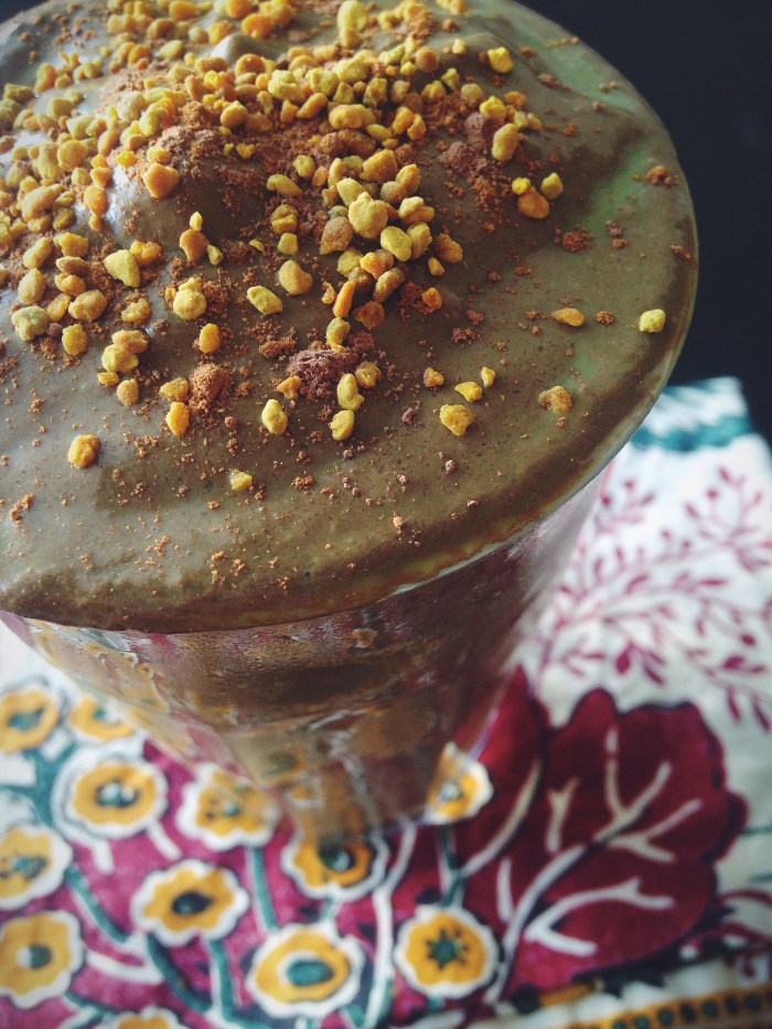 Raw Cocoa, Avocado, Greens, Banana, Peanut Butter (can use banana or maple syrup and get great results)