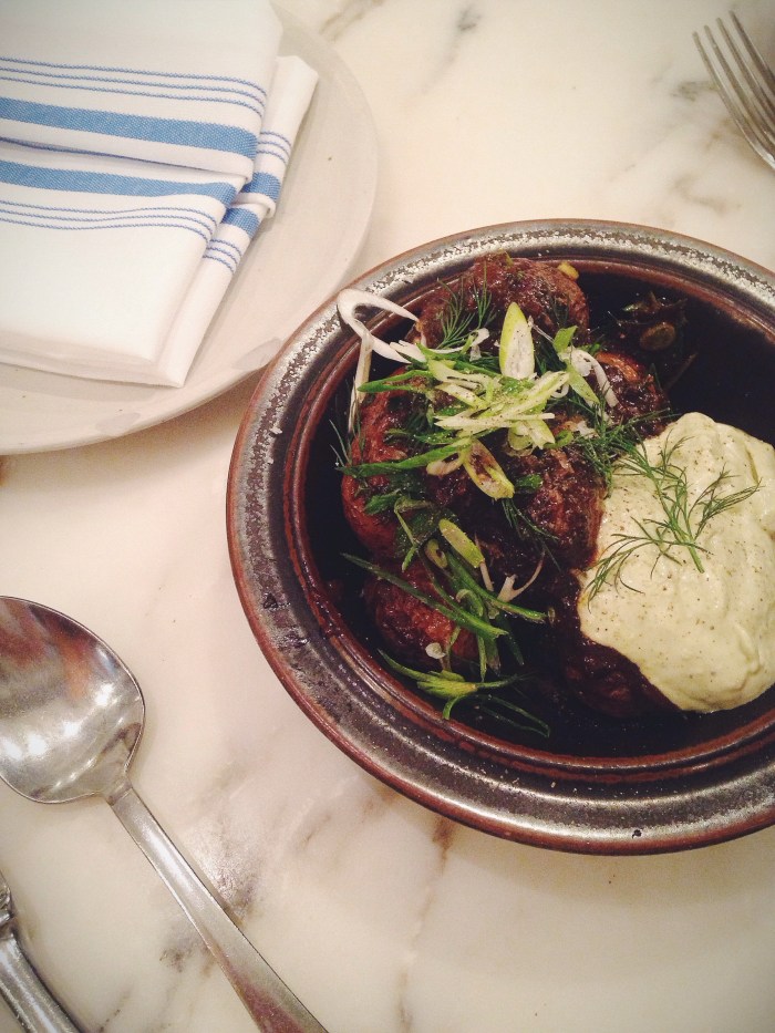 Smoked potatoes with black garlic and ramp mayonnaise...swwwoonn!