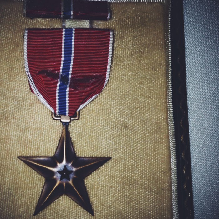 The bronze star awarded for acts of heroism in a combat zone.