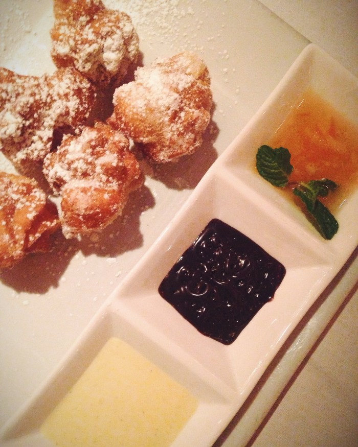 Hubby's fave, beignets with a dark chocolate ganache and orange preserves