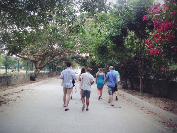 Team UD walking to dinner