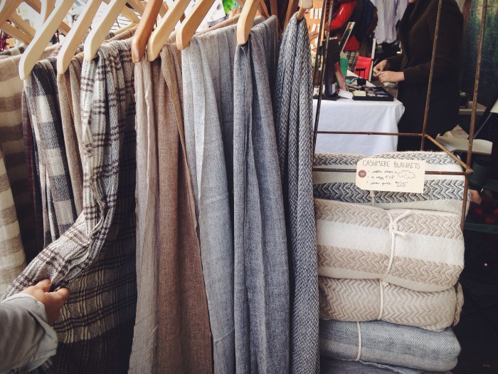 The softest cashmere blankets from a local artisan at the Hayes Valley Street Fair