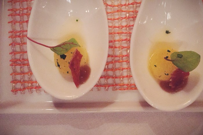 Compressed apple and crispy prosciutto (compliments of the chef) 