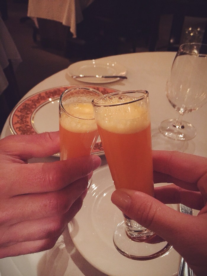 A palette cleanser of orange juice and sweet vermouth to start off the night (compliments of the chef)