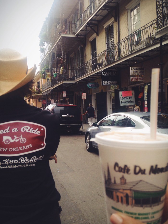 Peddy cab ride through the street of the French Quarter and about 30 seconds before a torrential down pour left me sopping wet