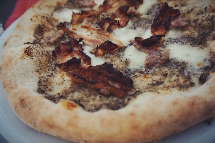 A truffle base means a happy (stuffed) face. The dough on these bad boys is made with a special kind of wheat that contains a lower yeast content that traditional dough. It was incredible!