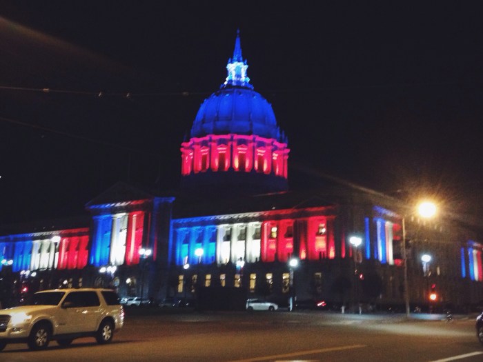 San Francisco city hall showing support for Paris
