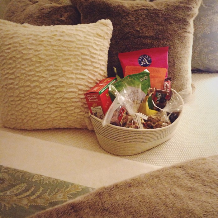 When your best friend's guest room is better than the Four Seasons...favorite snacks to welcome us home!
