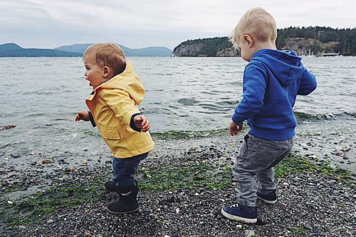 Cousins throwing rocks